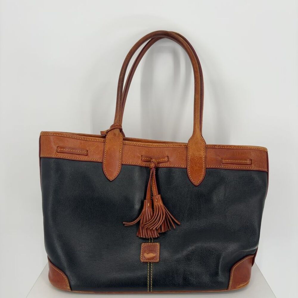 Dooney & Bourke Black and Brown Leather Trim Tote